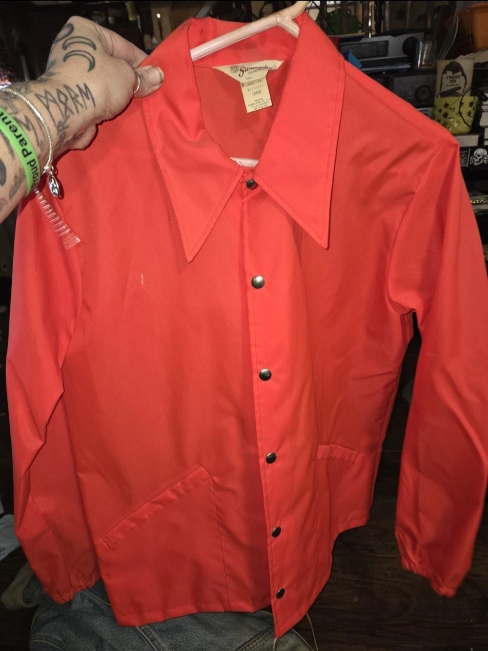 Vintage 70s 80s Swingster Red Nylon Coaches Jacket Windbreaker Snap Front Large